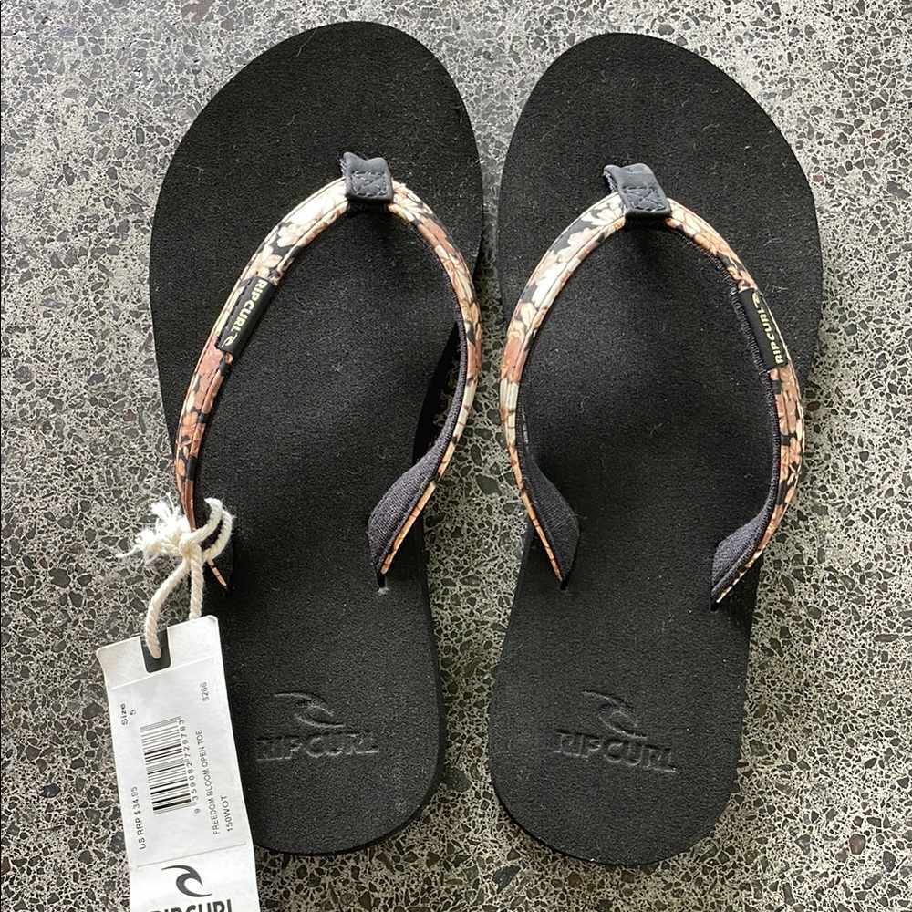 Rip Curl Black and Floral Sandals